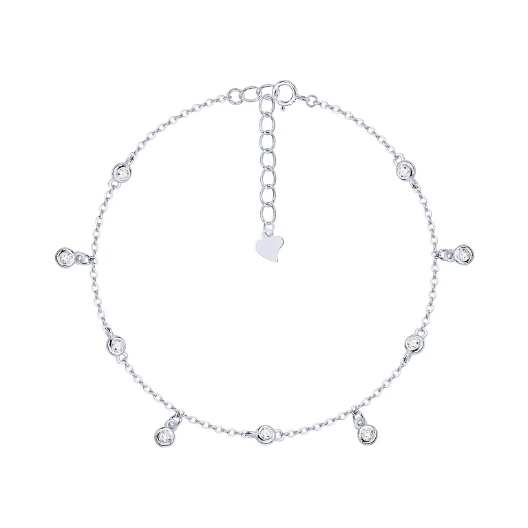 Серебряный браслет с подвесами и фианитами в якорном плетении - 2090455