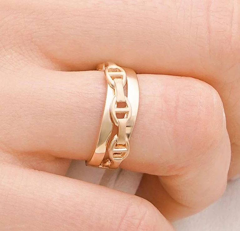 Двойное кольцо "Цепь" из красного золота. Артикул 215494501: цена, отзывы, фото – купить в интернет-магазине AURUM