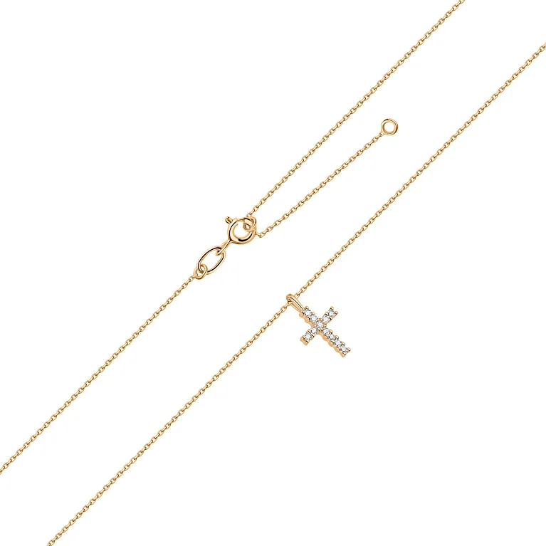 Цепочка из красного золота "Крест" с подвесом и с бриллиантами в якорном плетение - 2124651