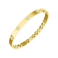 Жорсткий браслет із жовтого золота "Квіти" з фіанітами - 2134592