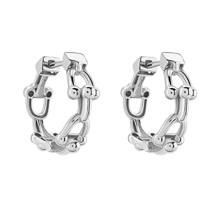 Серьги-кольца из белого золота "Звенья" - 2076425
