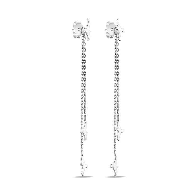 Серебряные серьги-гвоздики трансформеры с подвесками "Птички". Артикул 7518/СК2/1024: цена, отзывы, фото – купить в интернет-магазине AURUM