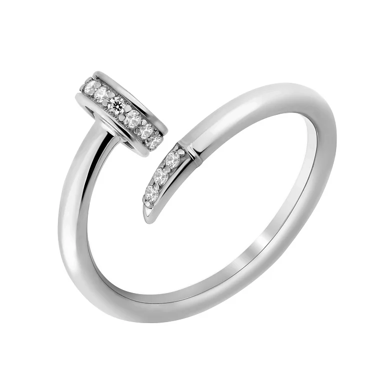 Незамкнутое кольцо "Гвоздь" из белого золота с фианитами - 2187584