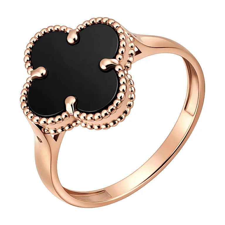 Кольцо из красного золота "Клевер" с ониксом - 2129724