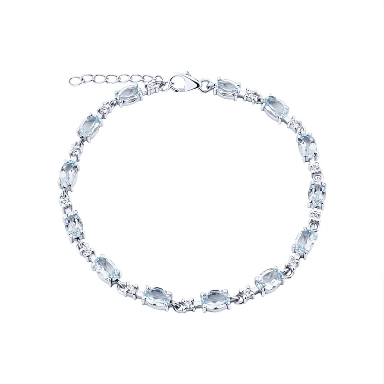 Срібний браслет з топазами та фіанітами плетіння фантазія - 2167518