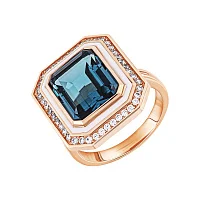 Кольцо из красного золота с дорожкой из фианитов, эмалью и топазом лондон - 2035305