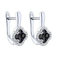 Серьги "Клевер" из серебра с фианитами  - 2225299