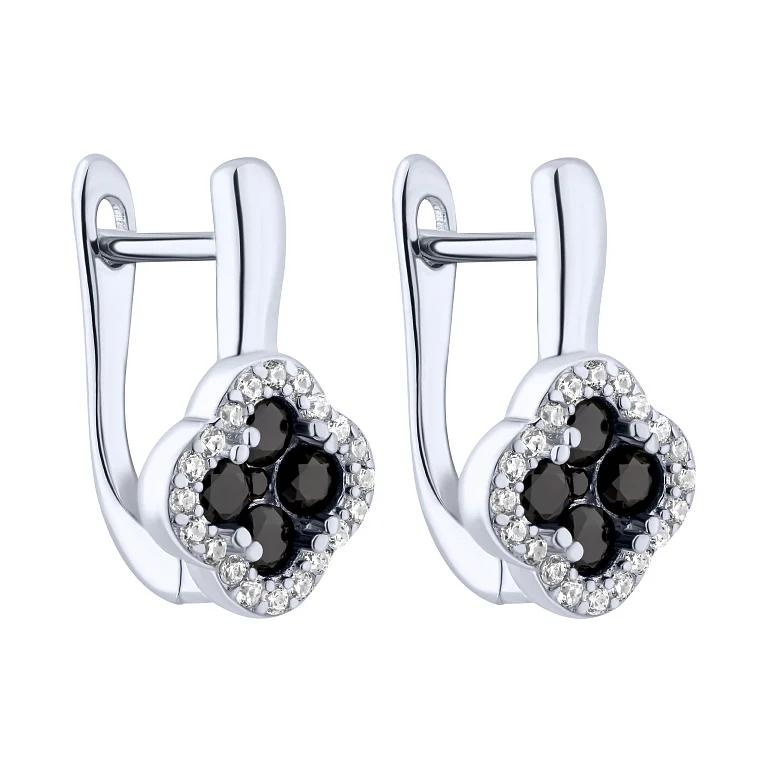 Сережки "Конюшина" зі срібла з фіанітами  - 2225299