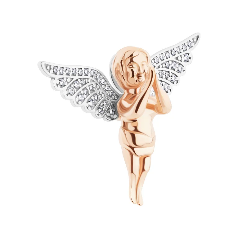 Підвіска "Ангел" з комбінованого золота з розсипом фіанітів - 2147360
