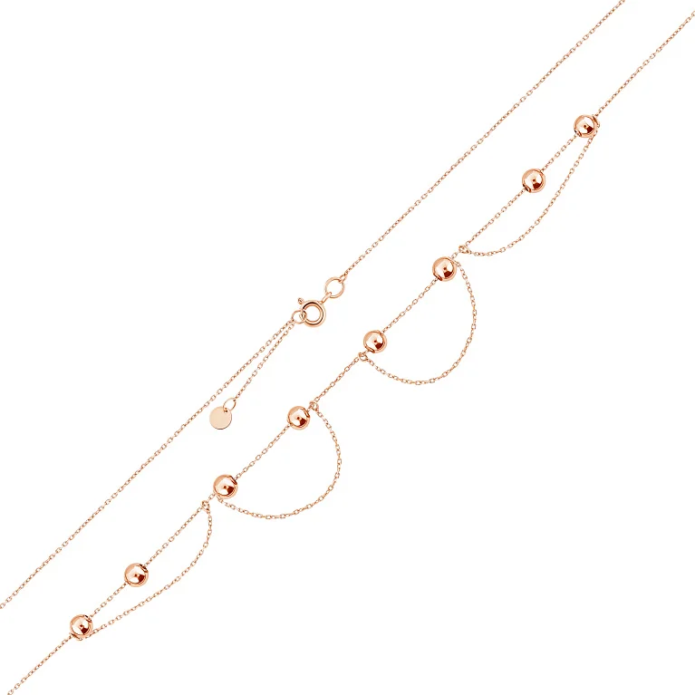 Кольє з червоного золота "Кульки" плетіння якір - 1976653