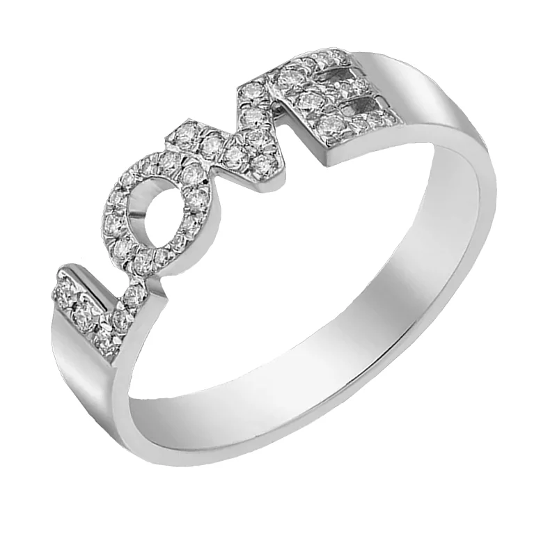 Каблучка Love з діамантом з білого золота. Артикул 1К956-0063: ціна, відгуки, фото – купити в інтернет-магазині AURUM