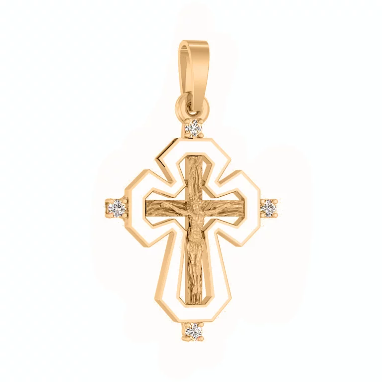 Золотий хрест з фіанітами та емаллю. Артикул 501641еб: ціна, відгуки, фото – купити в інтернет-магазині AURUM