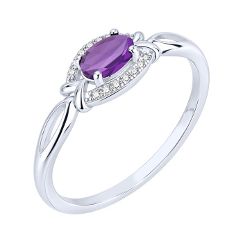 Серебряное кольцо "Овал" с аметистом и фианитами - 2299252
