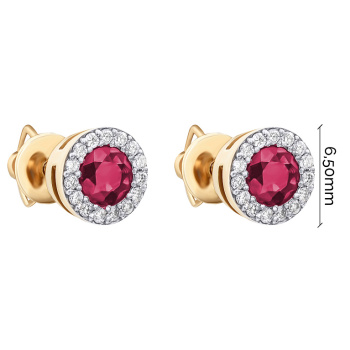 Сережки-гвоздики из красного золота с рубином и бриллиантами - 1727007