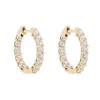 Сережки-кільця з червоного золота з доріжкою фіанітів - 1736397