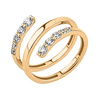 Каблучка незамкнена "Спіраль" з червоного золота з фіанітами - 1745099