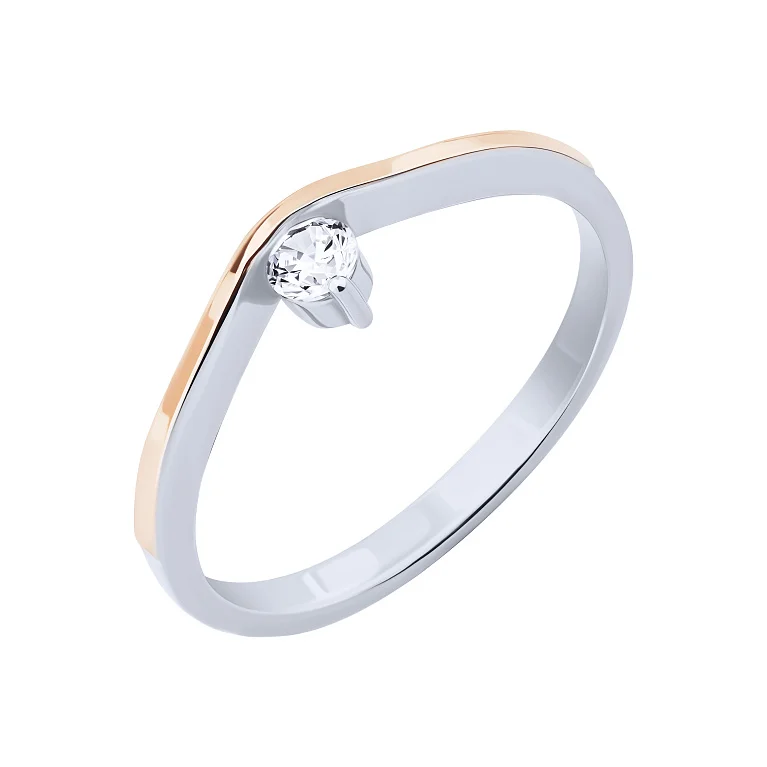 Тонкое серебряное кольцо с фианитом и золотой накладкой - 2117787