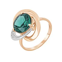 Каблучка з турмаліном і фіанітами у комбінованому золоті - 2036699