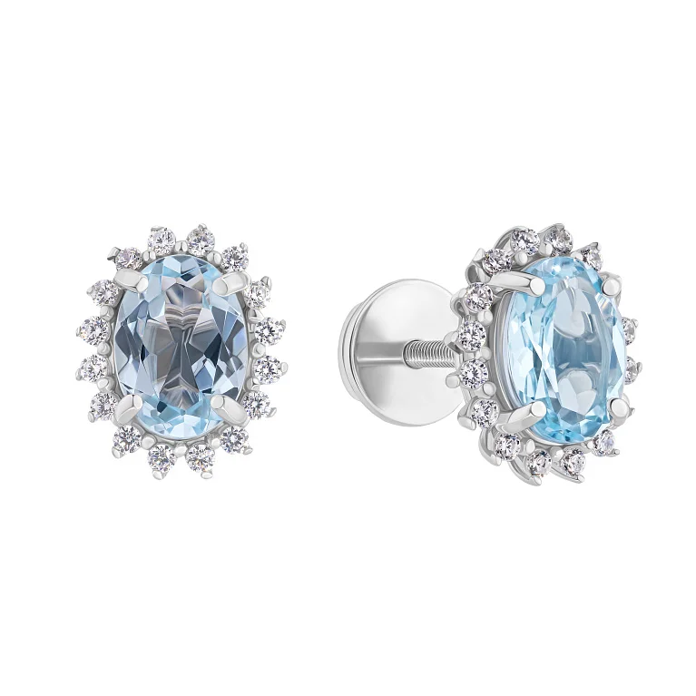 Сережки-пусети "Сонце" зі срібла з топазом і фіанітами - 2135005