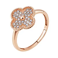 Каблучка з червоного золота "Конюшина" з фіанітами - 1876344