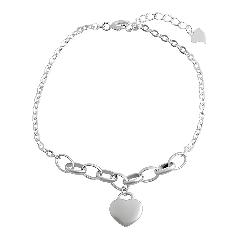 Срібний браслет з підвіскою "Сердечко" якірне плетіння . Артикул 7509/2080268: ціна, відгуки, фото – купити в інтернет-магазині AURUM