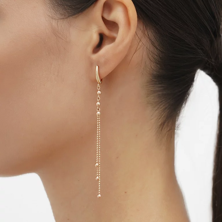 Сережки с подвесными шариками из красного золота - 1545580