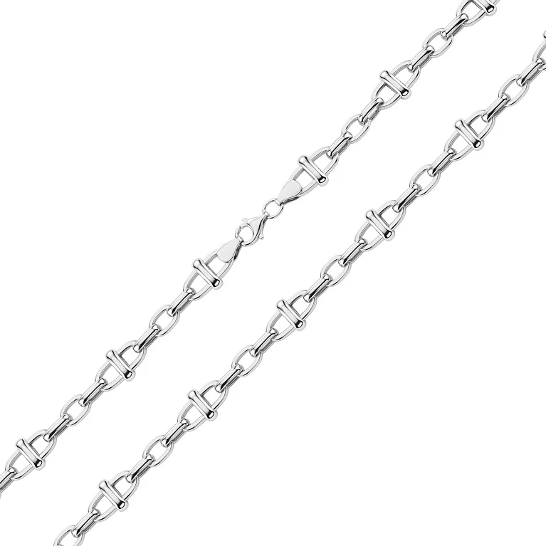 Колье в белом золоте плетение якорь - 2214571