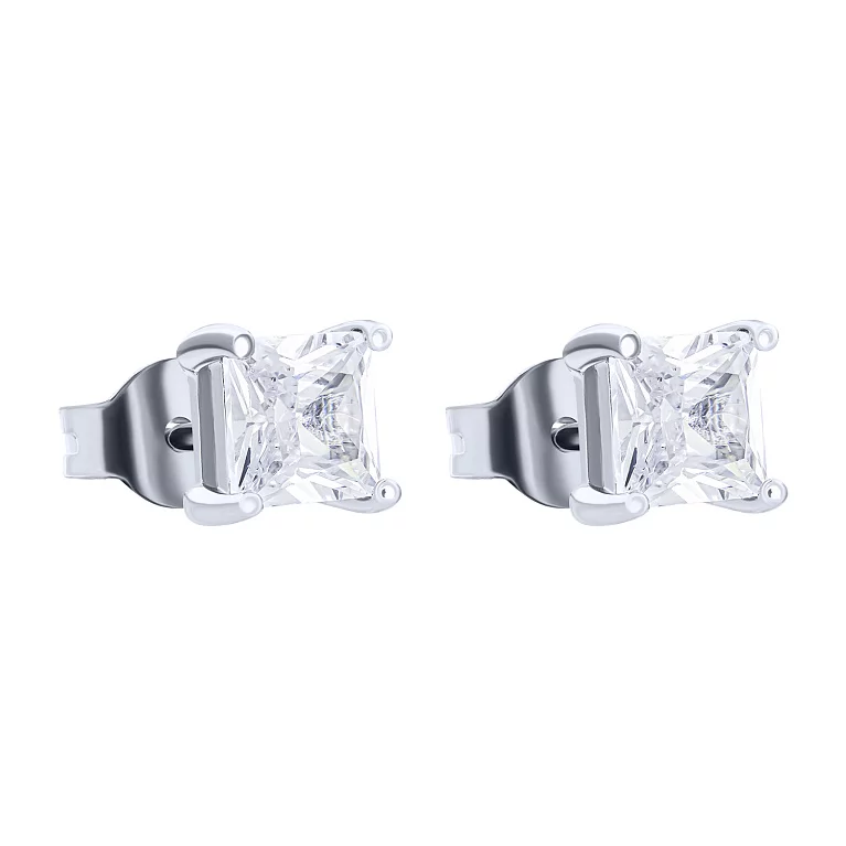 Сережки-гвоздики з фіанітом срібні. Артикул 7518/6480/4: ціна, відгуки, фото – купити в інтернет-магазині AURUM