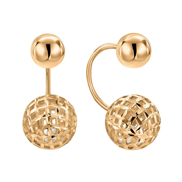 Серьги-джекеты "Сеточка" в красном золоте - 2159803