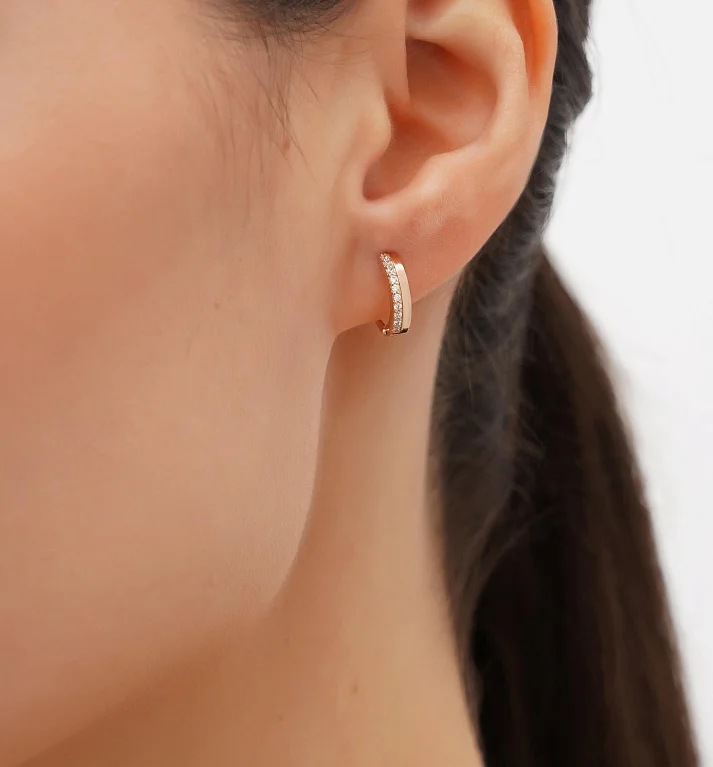 Сережки-кольца с фианитами из красного золота - 1658247