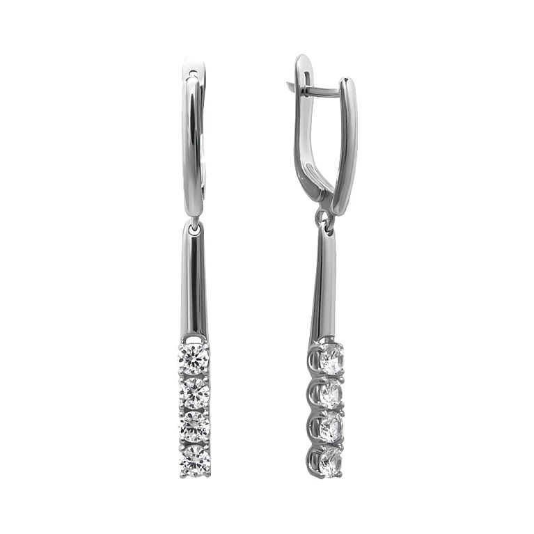 Срібні сережки з фіанітом і підвісами. Артикул 7502/29203р: ціна, відгуки, фото – купити в інтернет-магазині AURUM