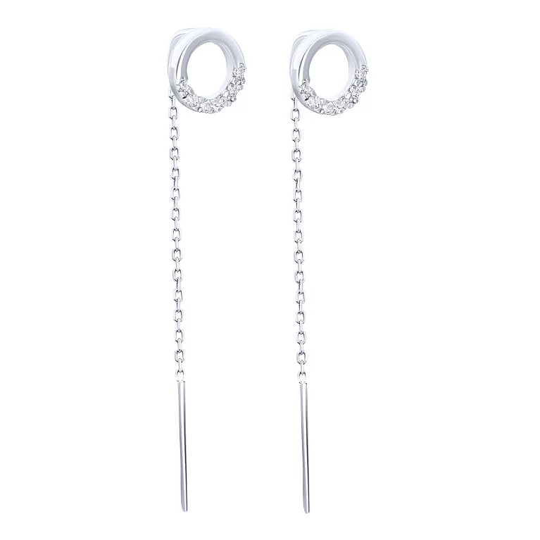 Сережки-протяжки срібні "Коло" з доріжкою фіаніту. Артикул 7502/579сР: ціна, відгуки, фото – купити в інтернет-магазині AURUM