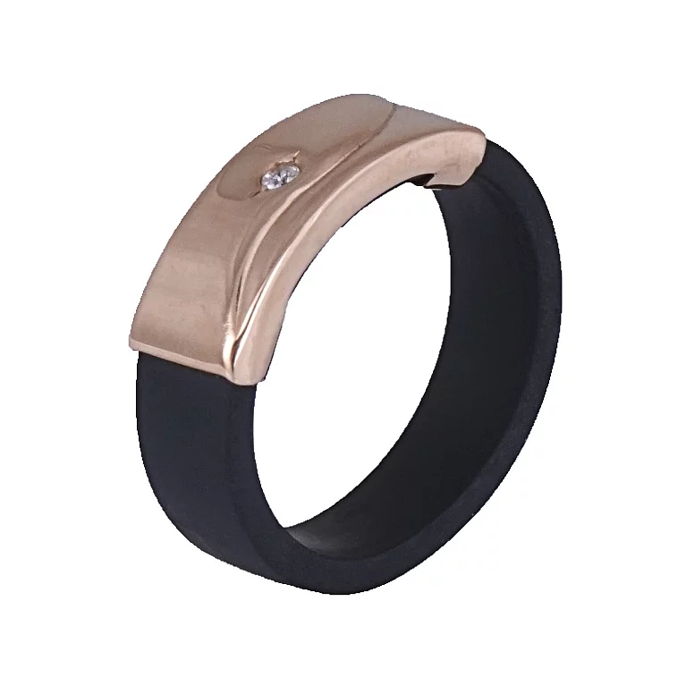 Каучуковий перстень с золотой вставкой и фианитом. Артикул 900621: цена, отзывы, фото – купить в интернет-магазине AURUM