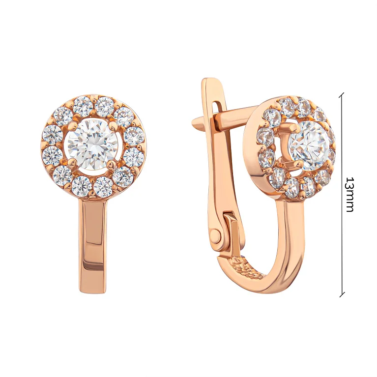 Серьги с фианитами из красного золота - 629149