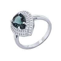 Серебряное кольцо каплевидной формы с топазом лондон и фианитами - 2022131