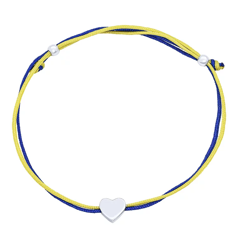 Браслет с серебряной вставкой "Украина в сердце" из желто-синего шелка. Артикул 7309/532AgбрР/65: цена, отзывы, фото – купить в интернет-магазине AURUM