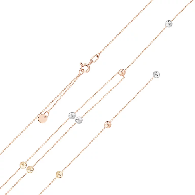 Колье-галстук "Шары" в минималистичном стиле из комбинированного золота с якорным плетением - 1941318