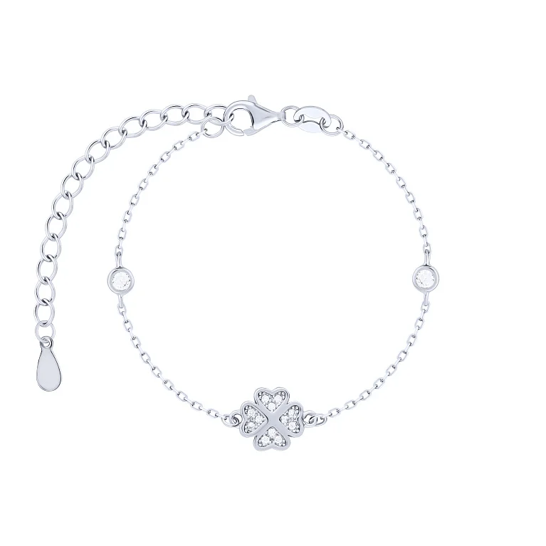 Браслет срібний "Конюшина" з фіанітами плетіння якір - 2153430