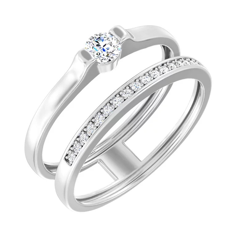 Двойное кольцо из белого золота с фианитом. Артикул 140775б: цена, отзывы, фото – купить в интернет-магазине AURUM