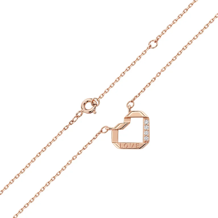 Кольє з підвісом "Серце" з фіанітами плетіння якір - 2222351