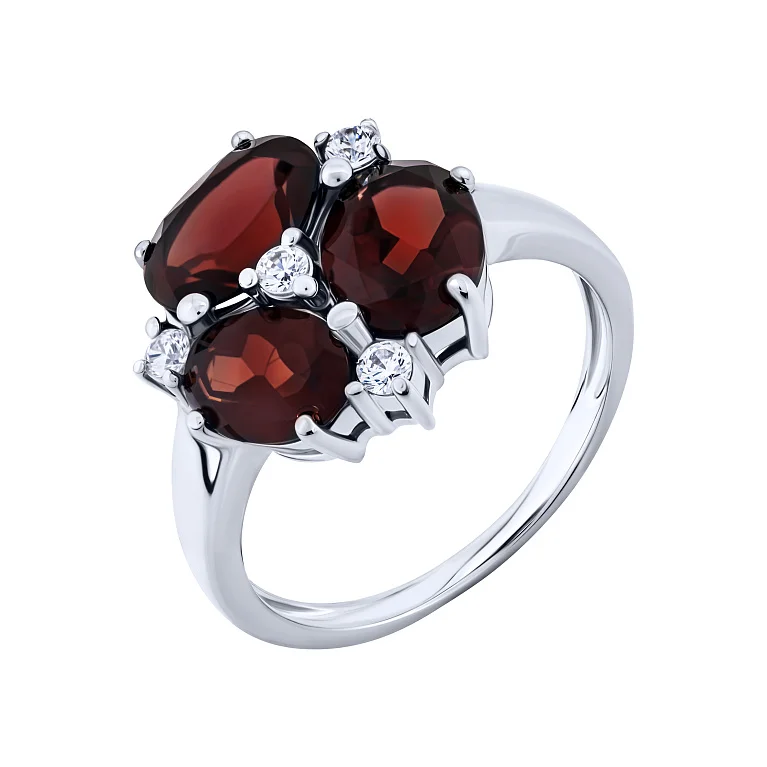 Кольцо из серебра с гранатами и фианитами - 2162625