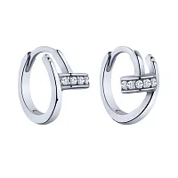 Срібні сережки-кільця "Цвях" з фіанітами - 2162580