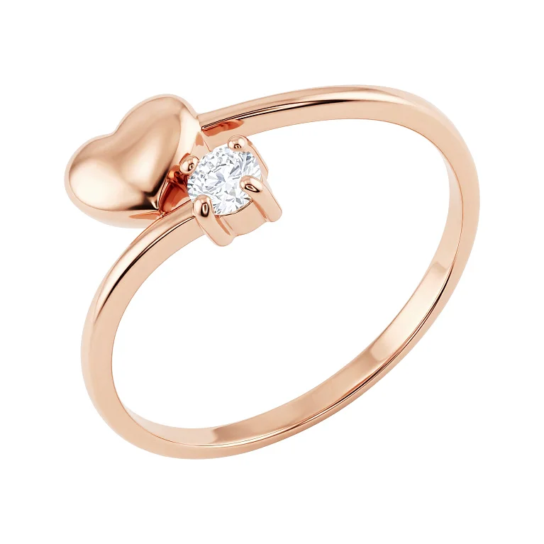 Каблучка "Серце" з червоного золота з фіанітом - 2210830