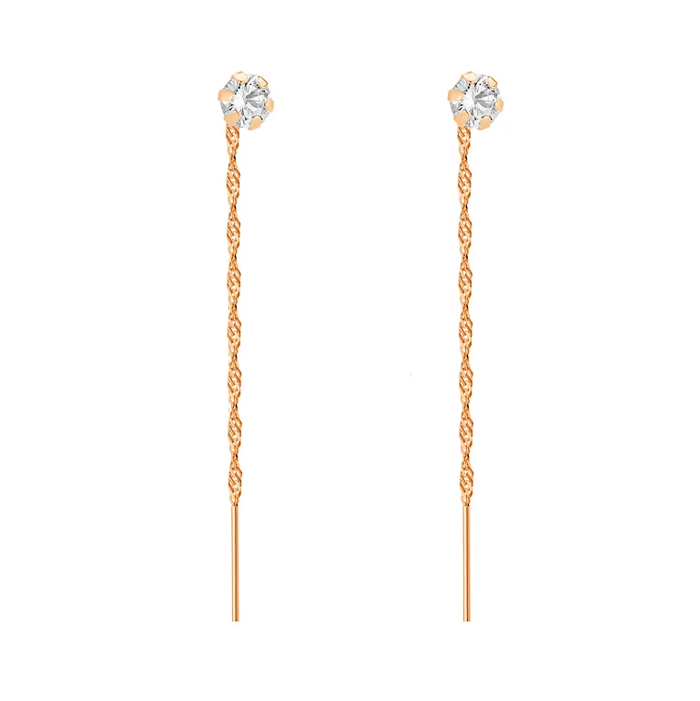 Сережки-протяжки из красного золота с фианитом. Артикул 100096: цена, отзывы, фото – купить в интернет-магазине AURUM
