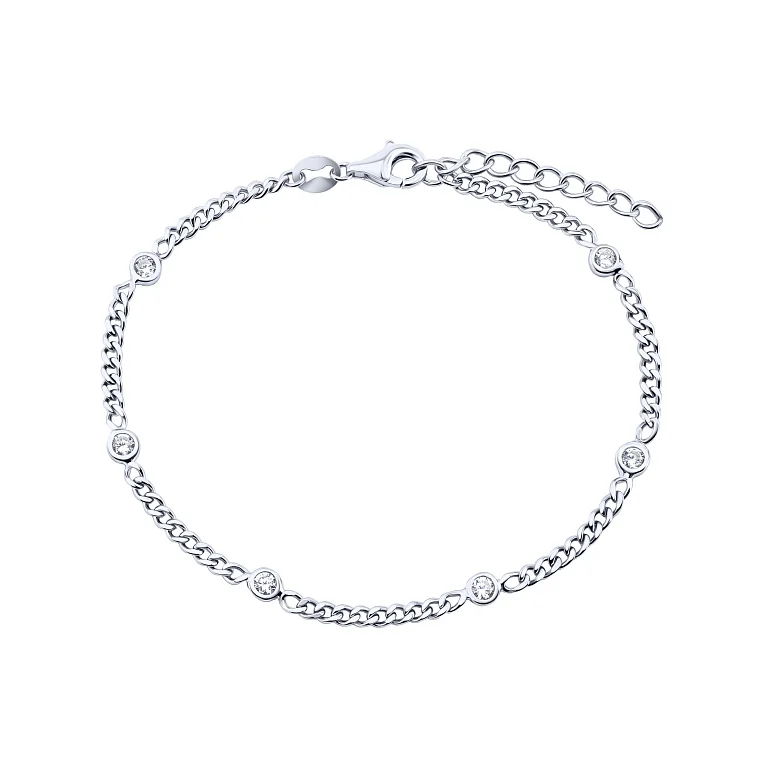 Браслет из серебра с фианитами плетение панцирь - 2153336