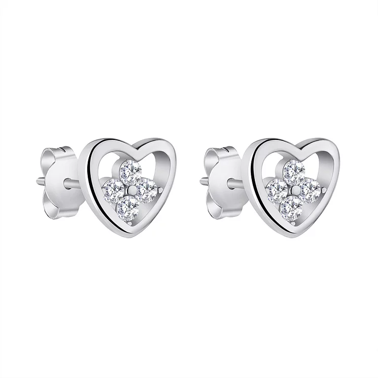 Сережки-гвоздики з срібла з фіанітом серце. Артикул 7518/6173: ціна, відгуки, фото – купити в інтернет-магазині AURUM