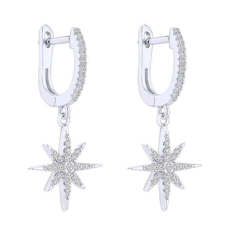Срібні сережки "Зірка" з підвісом та фіанітами - 2162582