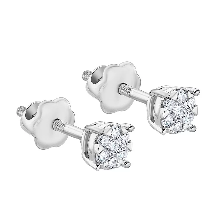 Сережки-гвоздики з білого золота з діамантами. Артикул С341314015б: ціна, відгуки, фото – купити в інтернет-магазині AURUM
