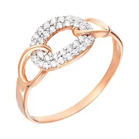 Каблучка "Овал" з червоного золота з фіанітами - 959760