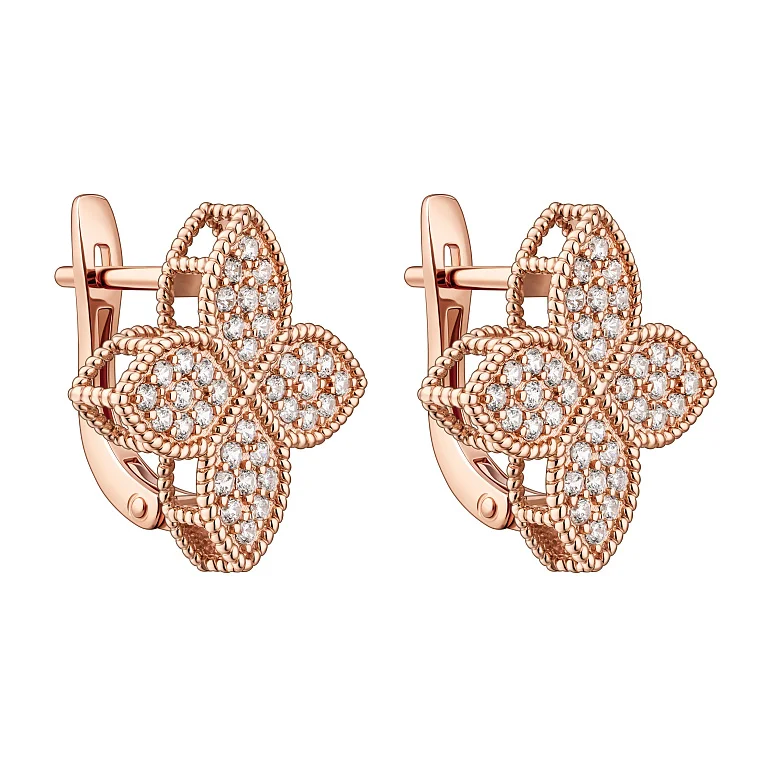 Серьги "Цветы" из красного золота с фианитами  - 2210580